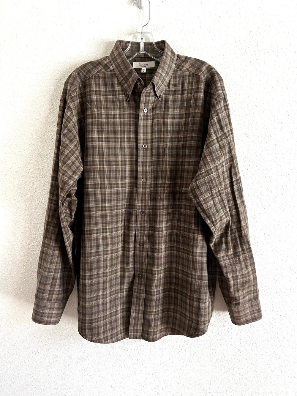 Turnbury Button Front Shirt Men's Size L Brown Plaid Long Sleeve Casual